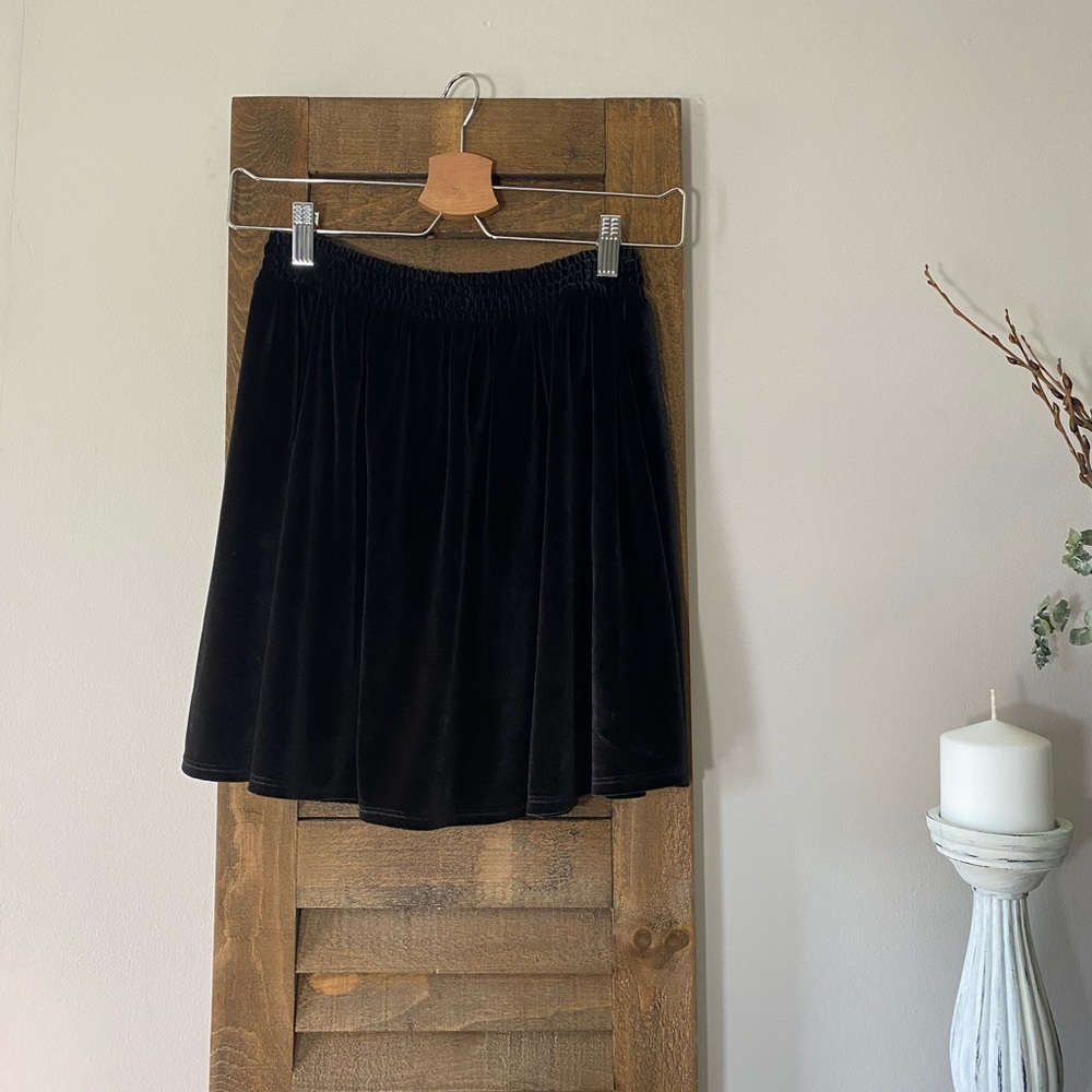 UO ecote black dirndl mini velvet skirt S